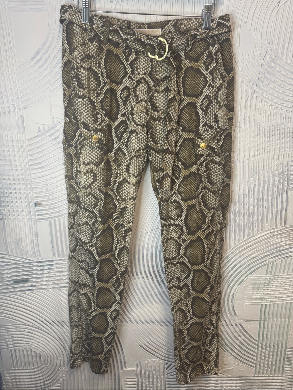Snake-Print Women’s Casual Pants with Belt